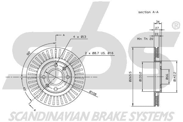 SBS 1815311929 Front brake disc ventilated 1815311929: Buy near me in Poland at 2407.PL - Good price!