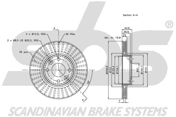 SBS 1815312264 Front brake disc ventilated 1815312264: Buy near me in Poland at 2407.PL - Good price!