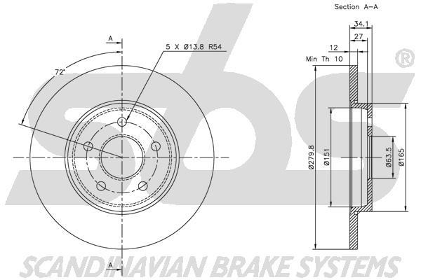 SBS 1815312551 Rear brake disc, non-ventilated 1815312551: Buy near me in Poland at 2407.PL - Good price!