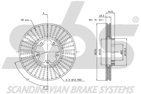 SBS 1815312554 Front brake disc ventilated 1815312554: Buy near me in Poland at 2407.PL - Good price!