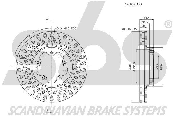 SBS 1815312575 Front brake disc ventilated 1815312575: Buy near me in Poland at 2407.PL - Good price!