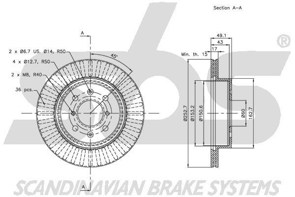 SBS 1815315213 Front brake disc ventilated 1815315213: Buy near me at 2407.PL in Poland at an Affordable price!