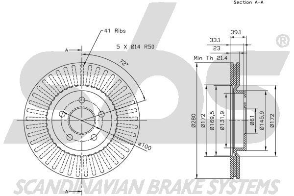 SBS 1815319305 Front brake disc ventilated 1815319305: Buy near me in Poland at 2407.PL - Good price!