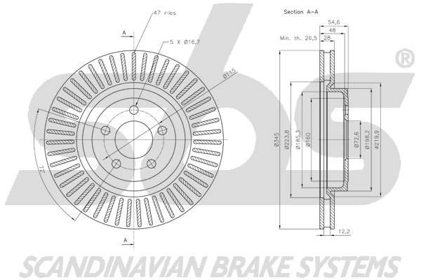 SBS 1815319319 Front brake disc ventilated 1815319319: Buy near me in Poland at 2407.PL - Good price!