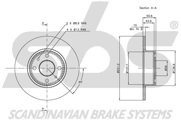 SBS 1815319928 Rear brake disc, non-ventilated 1815319928: Buy near me in Poland at 2407.PL - Good price!