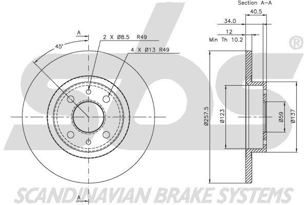 SBS 1815319932 Unventilated front brake disc 1815319932: Buy near me in Poland at 2407.PL - Good price!