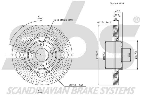 SBS 1815319942 Front brake disc ventilated 1815319942: Buy near me in Poland at 2407.PL - Good price!