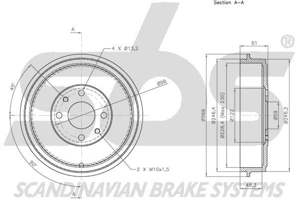 SBS 1825251913 Rear brake drum 1825251913: Buy near me in Poland at 2407.PL - Good price!