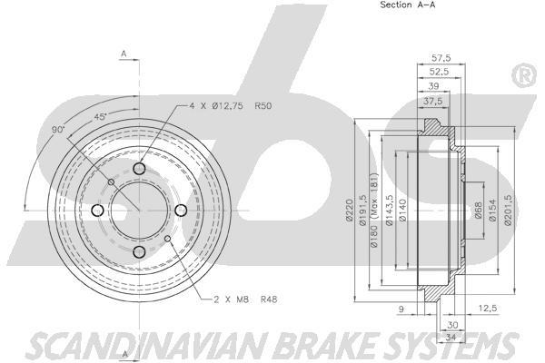 SBS 1825252214 Rear brake drum 1825252214: Buy near me in Poland at 2407.PL - Good price!