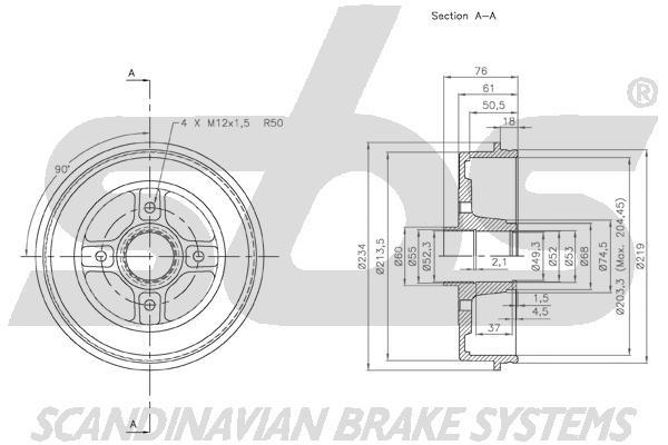 SBS 1825252220 Rear brake drum 1825252220: Buy near me in Poland at 2407.PL - Good price!