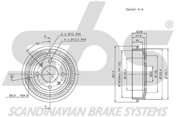 SBS 1825252309 Rear brake drum 1825252309: Buy near me in Poland at 2407.PL - Good price!