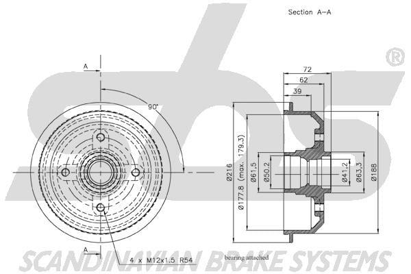 SBS 1825252537 Brake drum with wheel bearing, assy 1825252537: Buy near me at 2407.PL in Poland at an Affordable price!