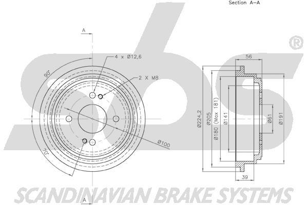 SBS 1825252608 Rear brake drum 1825252608: Buy near me in Poland at 2407.PL - Good price!