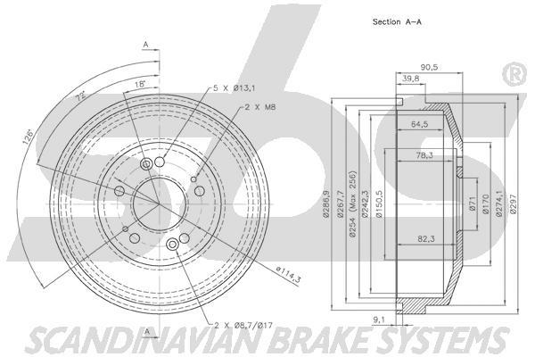 SBS 1825253503 Rear brake drum 1825253503: Buy near me in Poland at 2407.PL - Good price!