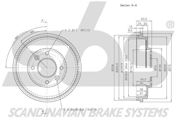 SBS 1825253504 Rear brake drum 1825253504: Buy near me in Poland at 2407.PL - Good price!