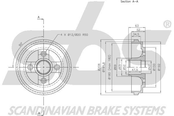 SBS 1825253619 Rear brake drum 1825253619: Buy near me in Poland at 2407.PL - Good price!