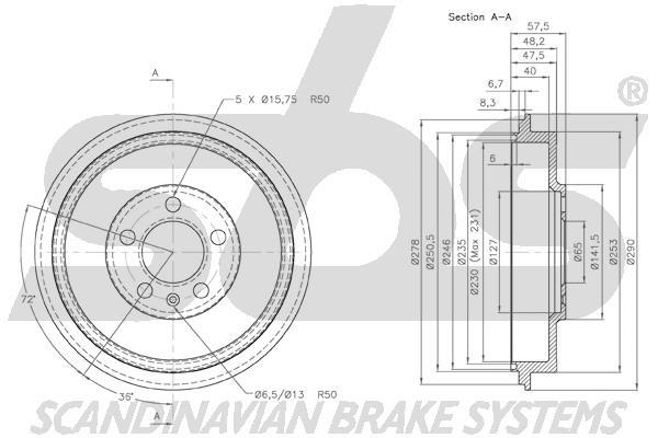 SBS 1825254303 Rear brake drum 1825254303: Buy near me in Poland at 2407.PL - Good price!