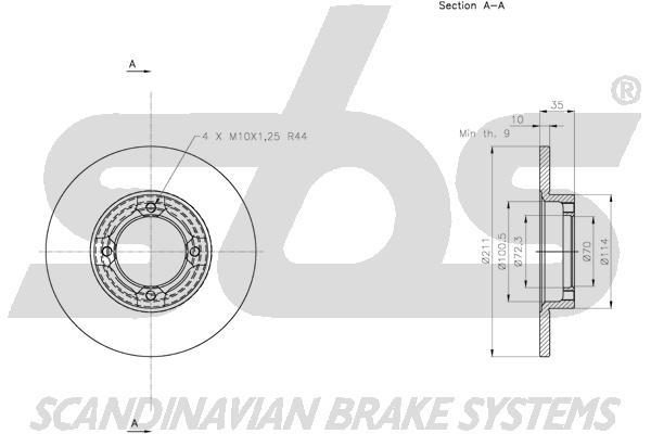 SBS 1815205113 Unventilated front brake disc 1815205113: Buy near me in Poland at 2407.PL - Good price!