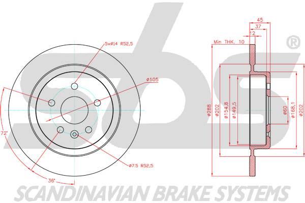 SBS 1815313682 Rear brake disc, non-ventilated 1815313682: Buy near me in Poland at 2407.PL - Good price!