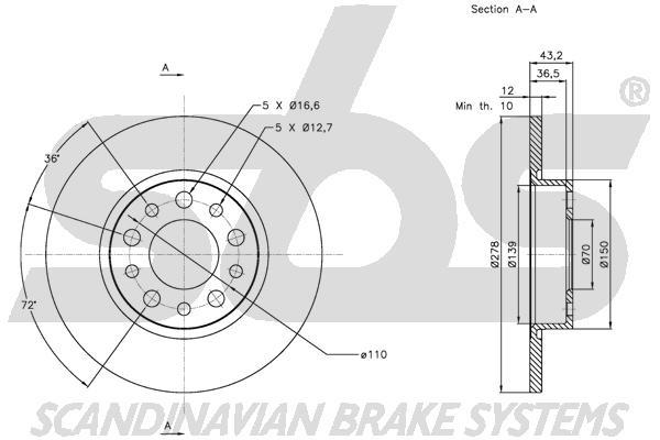 SBS 1815311024 Rear brake disc, non-ventilated 1815311024: Buy near me in Poland at 2407.PL - Good price!