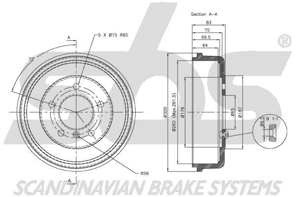 SBS 1825263302 Rear brake drum 1825263302: Buy near me in Poland at 2407.PL - Good price!
