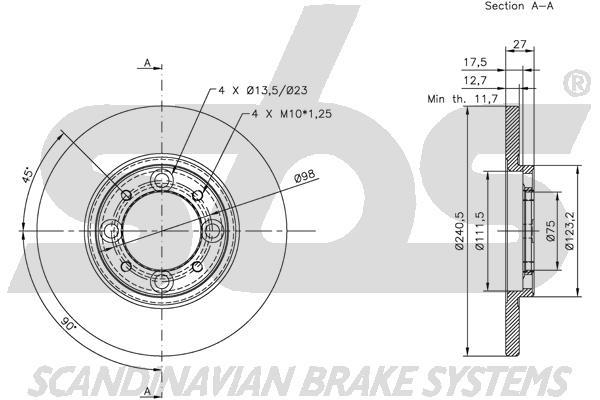 SBS 1815201811 Unventilated front brake disc 1815201811: Buy near me in Poland at 2407.PL - Good price!