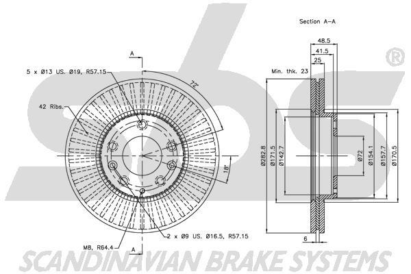 SBS 1815313245 Front brake disc ventilated 1815313245: Buy near me in Poland at 2407.PL - Good price!