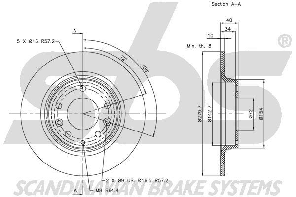 SBS 1815313246 Rear brake disc, non-ventilated 1815313246: Buy near me in Poland at 2407.PL - Good price!
