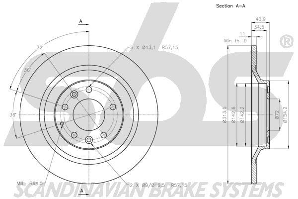 SBS 1815313265 Rear brake disc, non-ventilated 1815313265: Buy near me in Poland at 2407.PL - Good price!