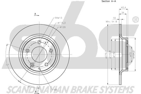 SBS 1815313269 Rear brake disc, non-ventilated 1815313269: Buy near me in Poland at 2407.PL - Good price!