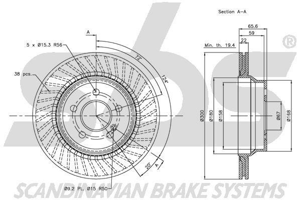 SBS 1815313363 Rear ventilated brake disc 1815313363: Buy near me in Poland at 2407.PL - Good price!