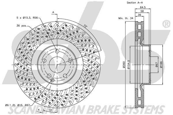 SBS 1815313366 Front brake disc ventilated 1815313366: Buy near me in Poland at 2407.PL - Good price!