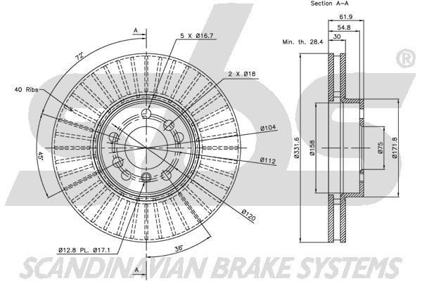 SBS 1815311547 Front brake disc ventilated 1815311547: Buy near me in Poland at 2407.PL - Good price!
