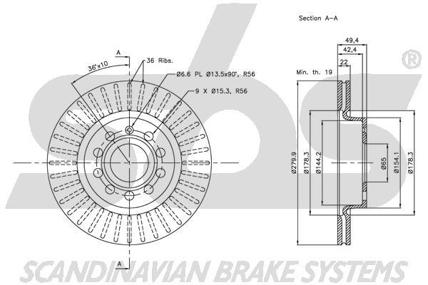 SBS 1815314787 Front brake disc ventilated 1815314787: Buy near me in Poland at 2407.PL - Good price!
