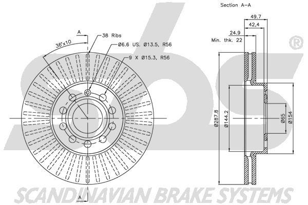 SBS 1815314788 Front brake disc ventilated 1815314788: Buy near me in Poland at 2407.PL - Good price!
