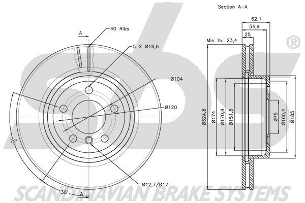 SBS 1815311564 Front brake disc ventilated 1815311564: Buy near me in Poland at 2407.PL - Good price!