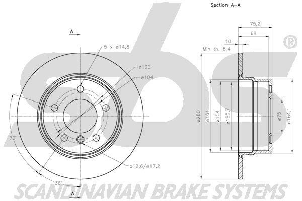 SBS 1815311586 Rear brake disc, non-ventilated 1815311586: Buy near me in Poland at 2407.PL - Good price!
