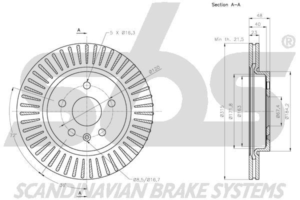 SBS 1815313670 Rear ventilated brake disc 1815313670: Buy near me in Poland at 2407.PL - Good price!
