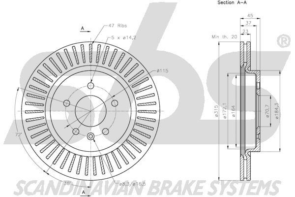 SBS 1815313676 Rear ventilated brake disc 1815313676: Buy near me in Poland at 2407.PL - Good price!
