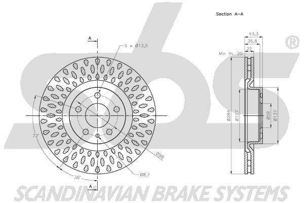 SBS 1815312367 Front brake disc ventilated 1815312367: Buy near me in Poland at 2407.PL - Good price!