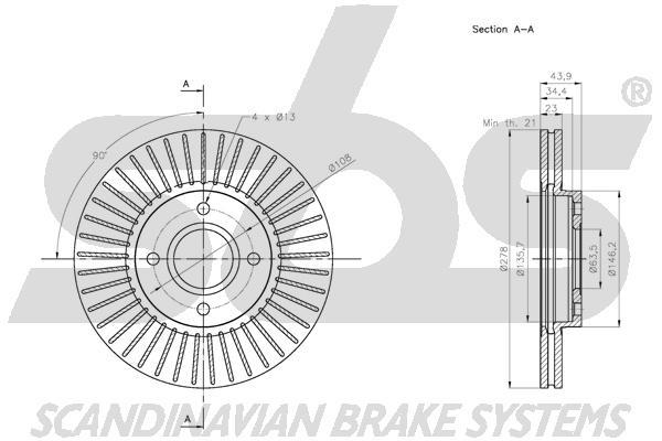 SBS 1815312588 Front brake disc ventilated 1815312588: Buy near me in Poland at 2407.PL - Good price!