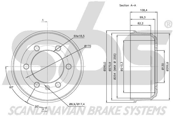 SBS 1825251211 Rear brake drum 1825251211: Buy near me in Poland at 2407.PL - Good price!