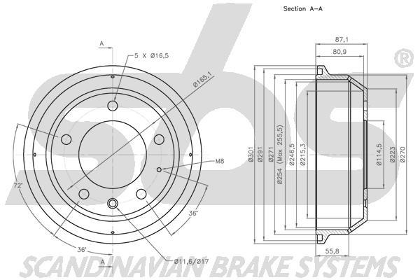 SBS 1825251212 Rear brake drum 1825251212: Buy near me in Poland at 2407.PL - Good price!