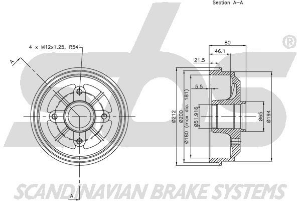 SBS 1825251904 Rear brake drum 1825251904: Buy near me in Poland at 2407.PL - Good price!