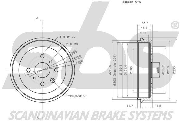 SBS 1825251911 Rear brake drum 1825251911: Buy near me in Poland at 2407.PL - Good price!