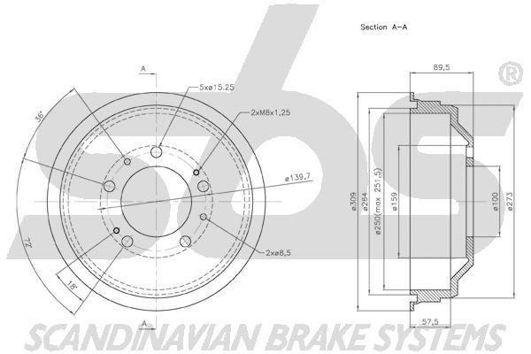 SBS 1825252317 Rear brake drum 1825252317: Buy near me in Poland at 2407.PL - Good price!