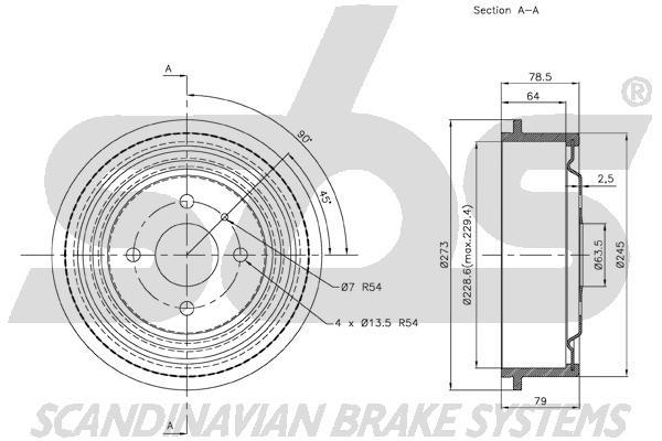 SBS 1825252520 Rear brake drum 1825252520: Buy near me in Poland at 2407.PL - Good price!