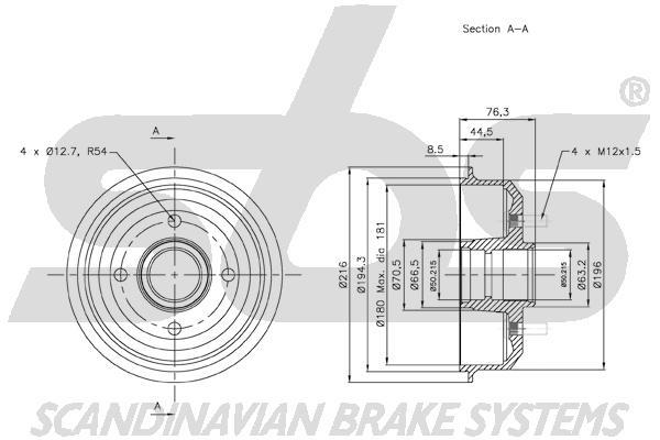 SBS 1825252530 Rear brake drum 1825252530: Buy near me in Poland at 2407.PL - Good price!