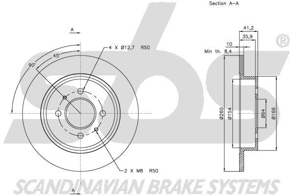 SBS 1815313045 Rear brake disc, non-ventilated 1815313045: Buy near me in Poland at 2407.PL - Good price!