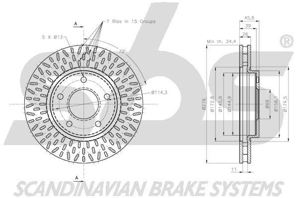 SBS 1815313057 Front brake disc ventilated 1815313057: Buy near me in Poland at 2407.PL - Good price!